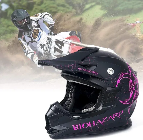 Vista 8 de Orthrus Certificado DOT Casco para Adultos y Jóvenes para Motocicleta de Carretera de Motocross, ATV, Moto de Tierra (BIO-Rosa, S)