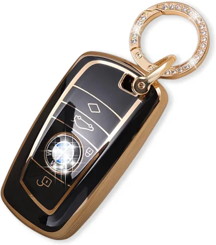Vista 5 de Funda para llavero de automóvil compatible con BMW, accesorios de soporte de cristal plateado y morado