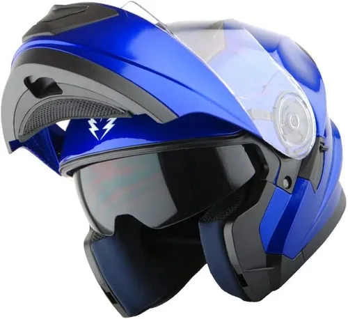 Vista 21 de 1Storm Nuevo Casco Modular de Motocicleta con Visera Dual Cara Completa y Luz Trasera LED Recargable: Modular901 Fibra de Carbon Negro