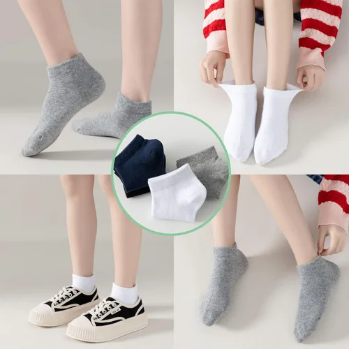 Vista 6 de Calcetines de algodón de corte bajo para niños, calcetines escolares sin costuras, 6 paquetes