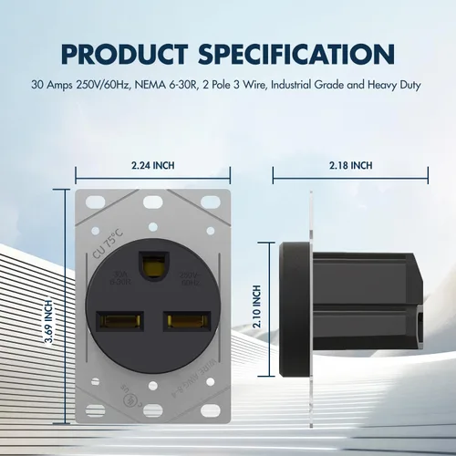 Vista 3 de Micmi Toma de corriente NEMA 6-30R, receptáculo resistente de 50 amperios 250 V 50A, para soldadores, cortadores de plasma, cocinas eléctricas