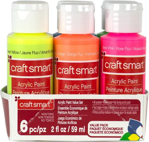 Vista 2 de Craft Smart - Juego de 6 pinturas acrílicas con brillo neón