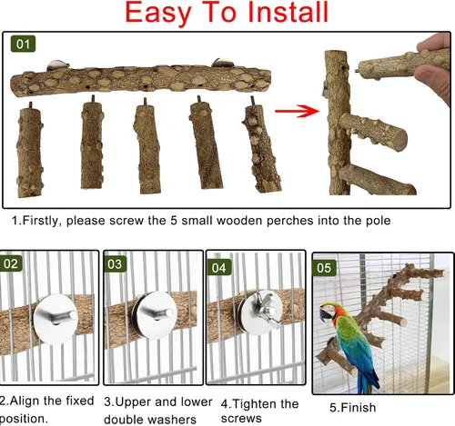 Vista 5 de Escalera de loro para pájaros, perca para jaula, puente de madera para pájaros, soportes para ejercicio, loro que escala, juguetes para masticar