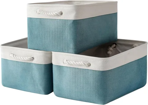 Vista 45 de TheWarmHome Contenedores de almacenamiento para estantes, tamaño mediano, 3 unidades, 13.8 pulgadas de largo x 9.8 pulgadas de ancho x 6.7 pulgadas
