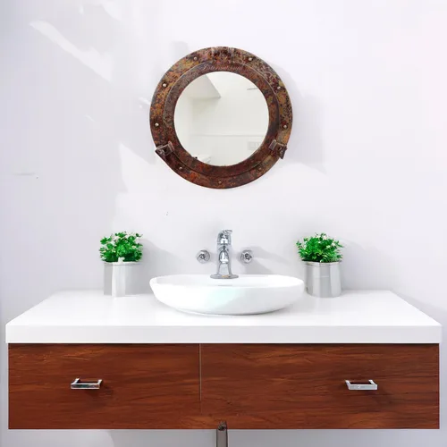 Vista 6 de Nagina International Espejo náutico de buey náutico de alta calidad con diseño de náutica de cobre rústico Espejos de baño náuticos