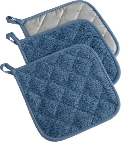 Vista 55 de DII - Agarradera acolchada, 100% algodón, colección Terry básica, color gris, ovalada, 2 piezas