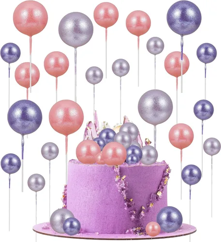 Vista 8 de 30 piezas de mini globo para decoración de tartas, bolas de espuma con purpurina, bolas de perlas de imitación, decoración para tartas, decoración