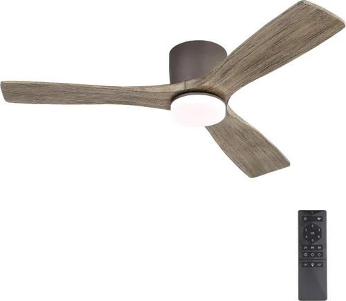 Vista 12 de WINGBO Ventilador de techo CC de montaje empotrado de 48 pulgadas, luz regulable 3CCT, 3 cuchillas de madera tallada, motor CC reversible sin ruido