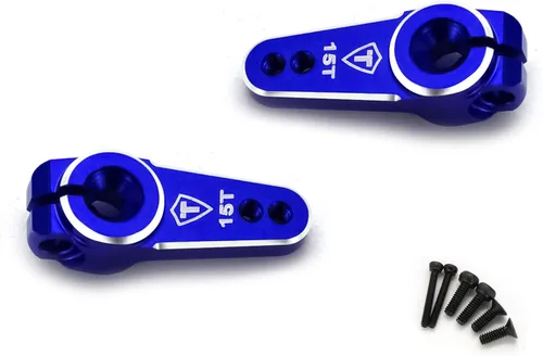Vista 2 de TREAL Bocina servo SCX24 15T para servo EMAX, brazo servo de aluminio 7075 (2P) compatible con Axial 1/24 SCX24 (azul)