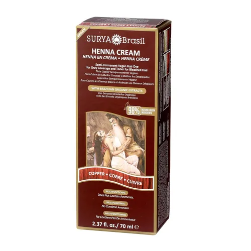 Vista 5 de Tratamiento de color para el cabello en crema de henna Surya Brasil, cobre, 2.37 oz / 70 ml