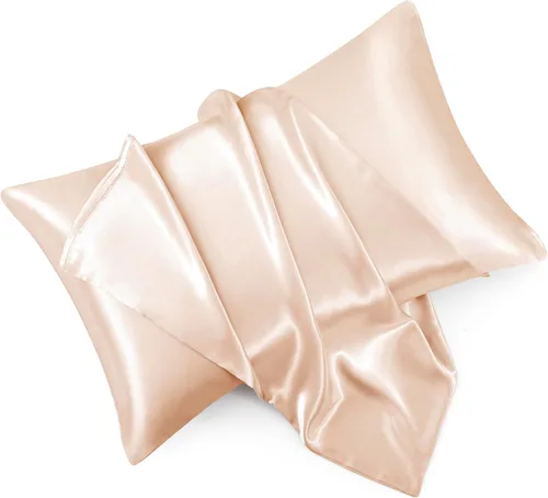 Vista 14 de Juego de 2 fundas de almohada de satén negro estándar con cierre de sobre, funda de almohada de seda negra para cabello y piel (20 x 26 pulgadas)