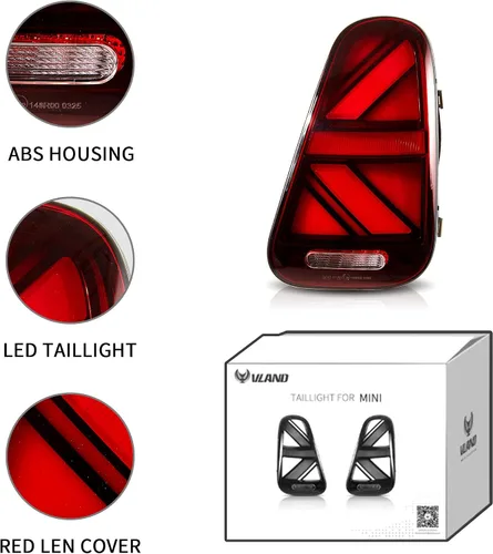 Vista 7 de VLAND LED Luces Traseras Rojas Compatibles Para [2001-2006 BMW Mini Cooper R50 R52 R53 y Mini Cooper Hatchback/Convertible de 1ª generación] Con