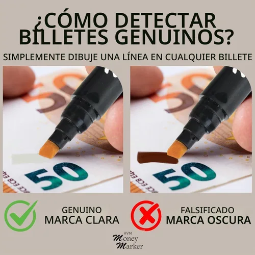 Vista 3 de Marcador para dinero, pluma detectora de billetes falsos con punta mejorada, universal, set de 5 unidades. Marcador de dinero con punta de cincel