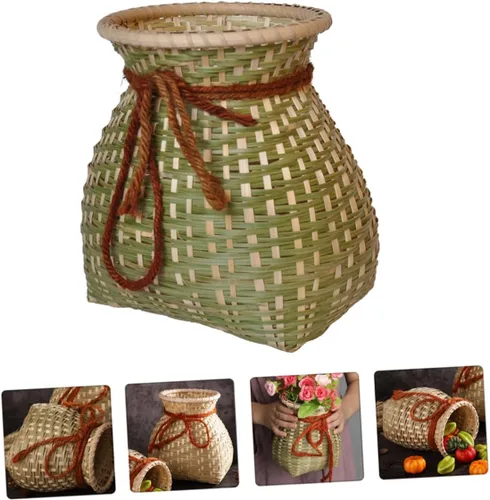 Vista 7 de STOBAZA Cesta tejida de bambú hecha a mano, sin olor, para juguetes, mantas, decoración rústica del hogar, 2