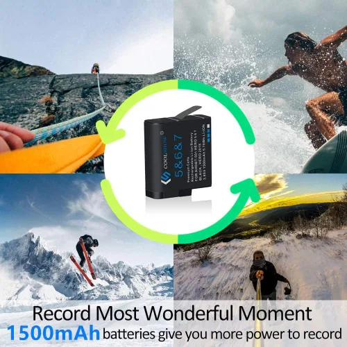 Vista 7 de COOLSHOW - Batería de repuesto para Hero 7, 6, 5 (paquete de 2) y cargador Triple Hero 7 compatible con GoPro Hero 7 Black, Hero 6 Black, Hero 5