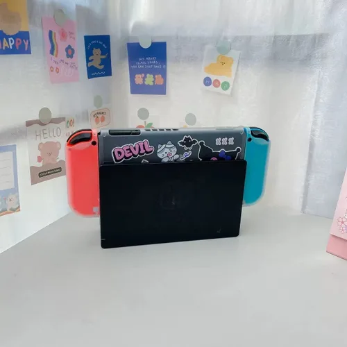 Vista 4 de Eamily Cute Kuromi Case Compatible with Nintendo Switch, Dockable Case Cover, Ergonomic Soft TPU Grip Case for Joycon, Sparkle Skin Set