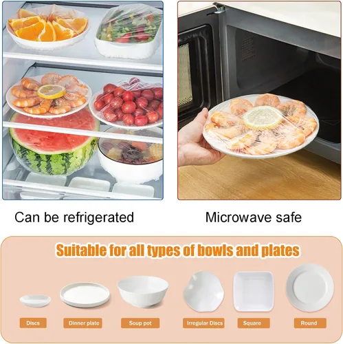Vista 6 de 200 fundas elásticas de plástico reutilizables para tazones, fundas de almacenamiento de alimentos con fundas elásticas para tazones para sobras