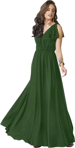 Vista 7 de KOH KOH Vestido largo maxi para mujer 2025 con cuello en V, sin mangas, con volantes, para dama de honor, baile de graduación Negro