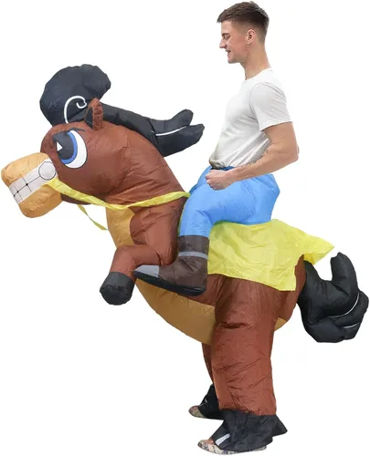 Vista 6 de IHGYT Disfraz inflable de caballo para montar en el aire, traje de fiesta, Halloween y Navidad, cosplay, tamaño adulto, Camello