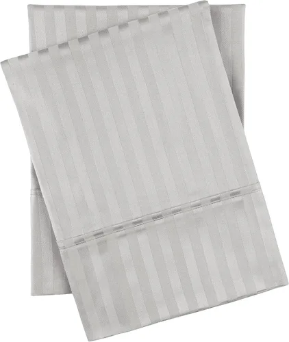 Vista 11 de Superior Par de fundas de almohada de algodón peinado suave, rayas de satén, estándar, color dorado