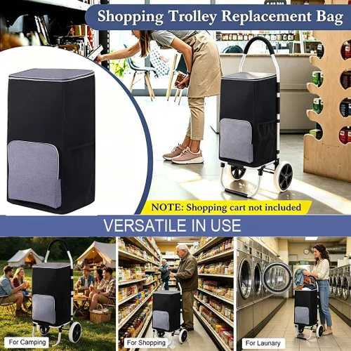 Vista 3 de Bolsa para carrito de compras, bolsa de repuesto para carro, capa interior de película de aluminio plateado, bolsa de almacenamiento impermeable