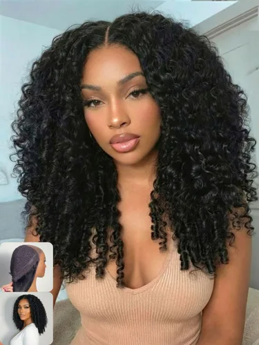 Vista 25 de Nadula Peluca Sin Deslizamiento 13x4 HD Rizada Birmana con Cordón de Cabello Humano con Extremos en Espiral de Dedo, Sin Pegamento Pre Cortada