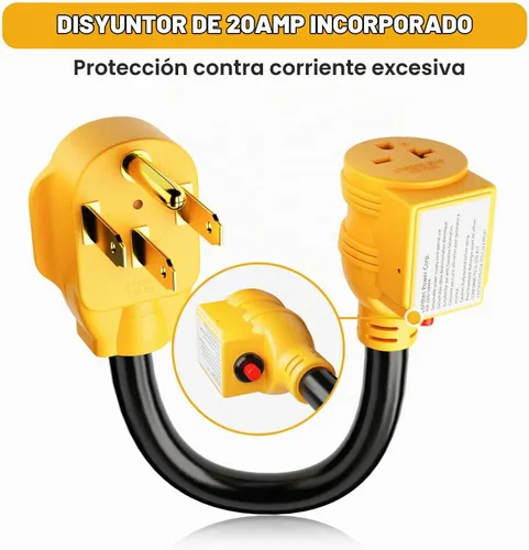 Vista 9 de MECMO NEMA 14-50P a NEMA 6-20R - Adaptador de carga para Tesla EV con interruptor protector de sobretensiones, 1 pie 50A 14-50P RV/generador/enchufe