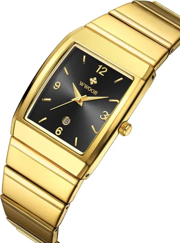 Vista 7 de WWOOR Relojes cuadrados para hombres y mujeres, reloj cuadrado de acero inoxidable para hombre con fecha, reloj casual con fecha cuadrada