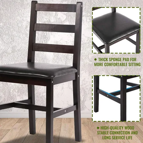 Vista 3 de FDW Mesa de comedor de madera de pino maciza de 5 piezas Marrón Mesa