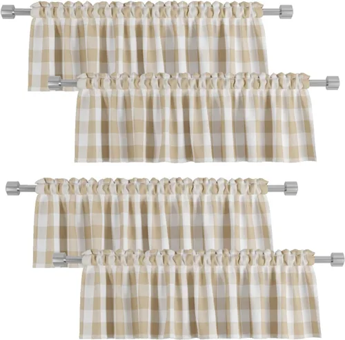 Vista 13 de 4 cenefas de cuadros de búfalo para ventanas de sala de estar, 16 pulgadas de largo, diseño clásico a cuadros a cuadros para dormitorio, baño