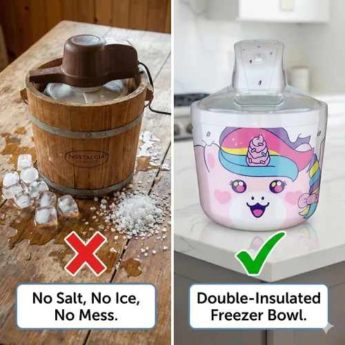 Vista 9 de Cooler Concepts Máquina eléctrica de helado de unicornio pequeño de 1.2 cuartos de galón para niños, la mejor máquina de helado de encimera