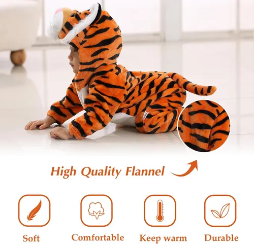 Vista 5 de TONWHAR Disfraz de Halloween para bebés y niños pequeños, traje de nieve de animales (0-3 mesesaltura 20-23 pulgadas, tigre naranja)