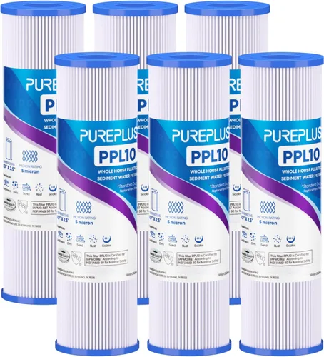 Vista 11 de PUREPLUS Filtro de sedimento plisado para toda la casa de 5 micras de 10 x 2.5 pulgadas para agua de pozo, cartucho de repuesto para sistema