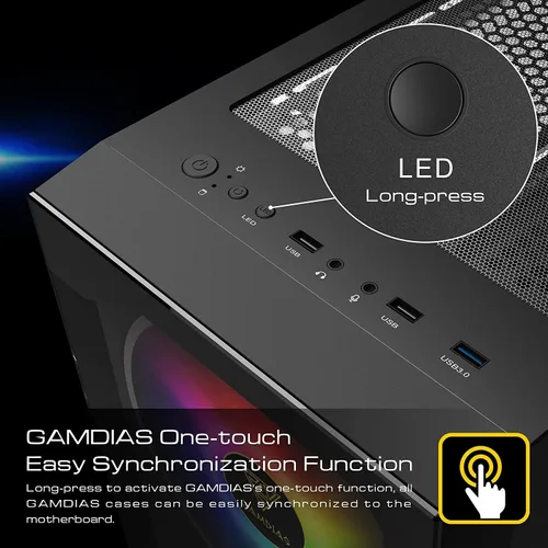 Vista 8 de GAMDIAS ATX Mid Tower - Carcasa para computadora de videojuegos para computadoras de escritorio y PC, 2 ventiladores ARGB LED de 7.874 in