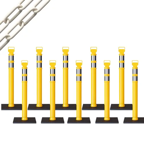 Vista 54 de CCW 10-Pack 45" Delineador Post Kit, 3" Collares reflectantes, 10 lb Base de goma (10 postes azules con cadena negra de 50 pies)