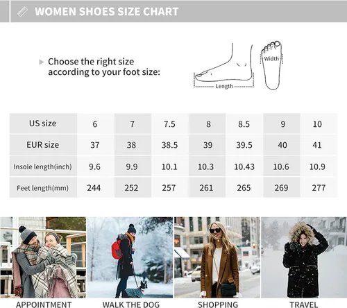 Vista 6 de XRH Botas de invierno para mujer, botas de media pantorrilla, botas de nieve con forro de piel, botas cálidas