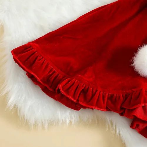 Vista 6 de YOKJZJD Traje de Navidad para bebé niña, poncho con capucha de terciopelo, capa roja, chaqueta