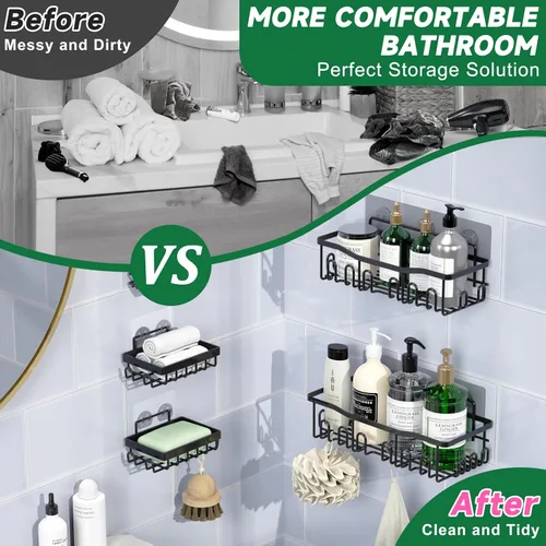 Vista 5 de Organizador de Ducha Paquete de 5 A Prueba de Óxido Acero Inoxidable Organizadores de Baño Con Gran Capacidad, Estantes Sin Perforación, Organizador