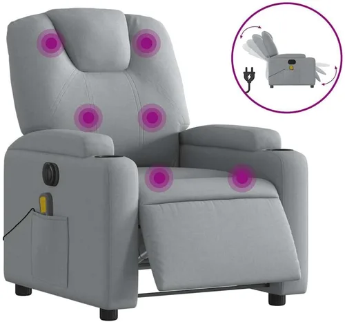 Vista 2 de Silla reclinable eléctrica de masaje con función de vibración, reclinable de elevación eléctrica, silla tapizada de tela gris claro para sala