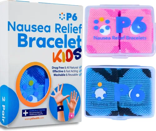 Vista 25 de P6 Bandas de mareo por movimiento para niños, pulseras para niños antináuseas, crucero por mar, viajes, enfermedades del automóvil, alivio natural