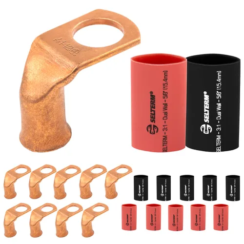 Vista 260 de SELTERM - 5 terminales de anillo resistentes para cable de batería, calibre 1/0 AWG, pernos de 1/2 pulgadas, terminales de calibre 0, ojales