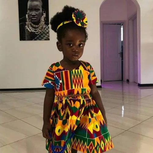Vista 3 de Ropa de vestir de princesa de manga corta con estampado africano Dashiki para niñas pequeñas (multicolor, 2-3 años)