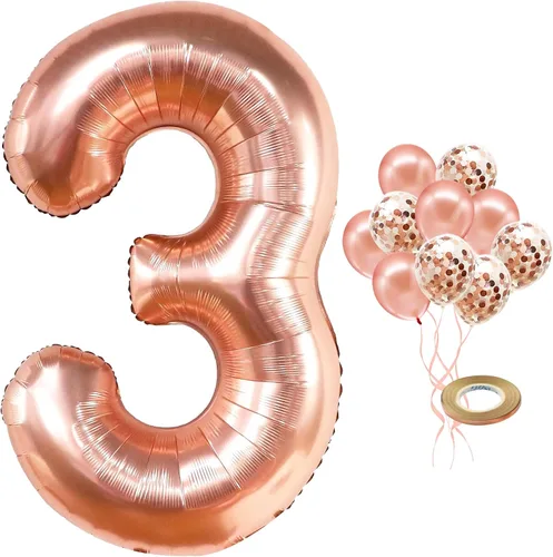 Vista 13 de Globo de número (0 a 9) color oro rosa con globos de confeti