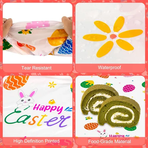 Vista 4 de Mantel de Pascua de 3 piezas, funda de mesa de conejo de Pascua, mantel rectangular de plástico desechable con huevos coloridos para primavera, día
