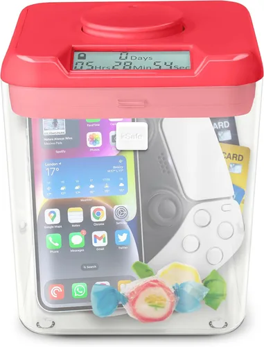 Vista 17 de KSafe - Caja de bloqueo con temporizador para teléfonos, aperitivos y medicamentos, caja fuerte para celulares, cárcel y alimentos con temporizador