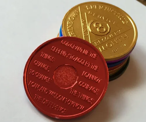 Vista 3 de Juego de 12 medallones AA de recuperación/monedas BSP 24hr-11mo conmemorativo