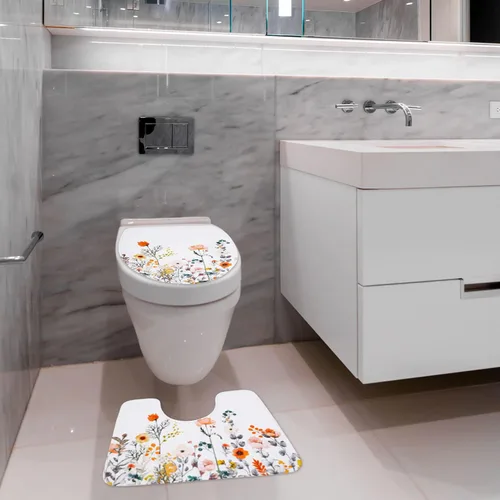 Vista 7 de Juego de alfombras y tapetes de baño, juego de 3 piezas de alfombra de baño, alfombra de baño de flores, ultra suave, absorbente, peluda, gruesa