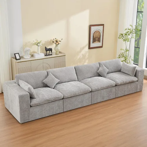 Vista 42 de WUTUTUEE Otomana Cloud de 33.5 pulgadas para sofá modular, cómodo reposapiés tapizado de felpilla con espuma viscoelástica, embalaje totalmente