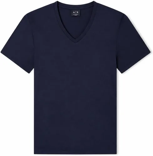 Vista 2 de Armani Exchange Camiseta de manga corta con cuello en V de algodón Pima para hombre Beacon Blue