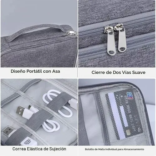 Vista 6 de Bolsa organizadora de cables de viaje, bolsa organizadora de cables impermeable para accesorios electrónicos para cables, cables, cargadores